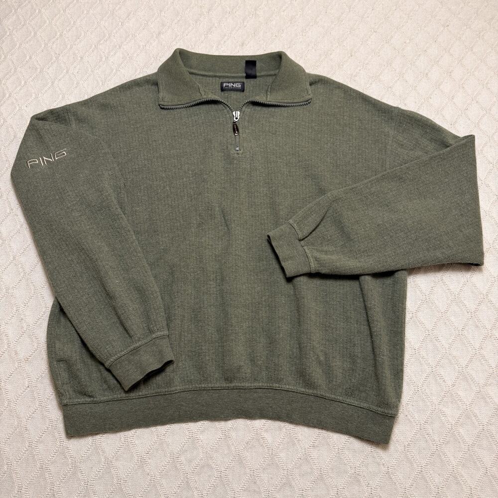 Vtg Ping Collection 1/4 Zip Sweater Size M Green Golf Outdoors Pullover